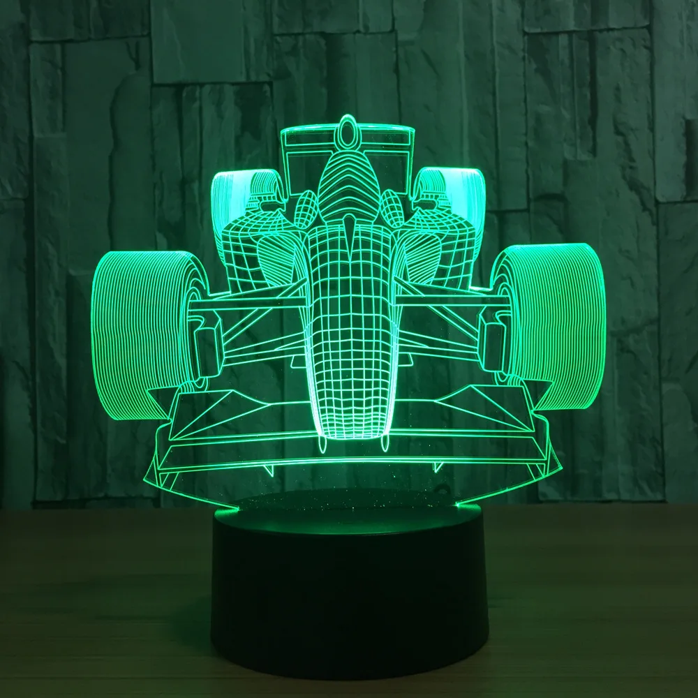 3D визуальный 7 Красочные настроение светодиодный USB настольные лампы F1 гоночный автомобиль Форма Luminaria Ночные Огни Праздник Рождество Дети