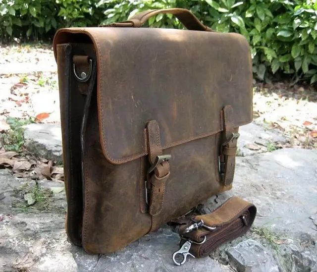 New Vintage Rugged Leather Full Grain Leather Men's Briefcase Laptop