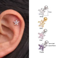 Sellsets белый розовый фиолетовый Cz Кристалл Изысканная ромашка цветок хряща шпилька спираль серьги раковины Грач трагус пирсинг ювелирные изделия