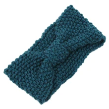 Вязаная повязка на голову с цветочным бантом(синие чернила