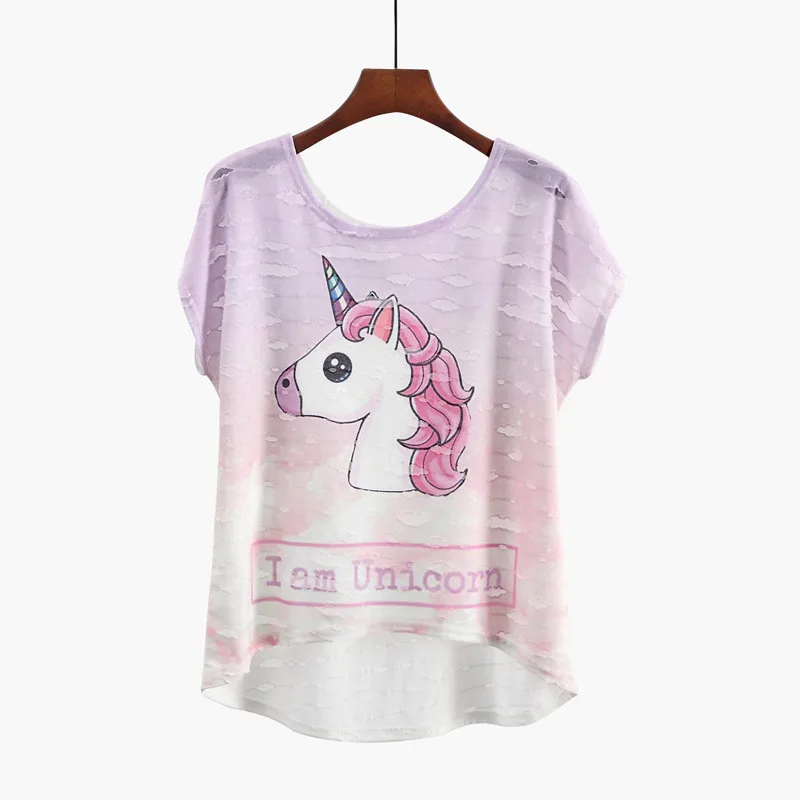 RAISEVERN Summer Unicorn T-shirt Women Asymmetric Tshirt Short Sleeve Casual Top Fashion Sika Deer&Birds Cartoon Print Tee shirt RAISEVERN Summer Unicorn T-shirt Women Asymmetric Tshirt Short Sleeve Casual Top Fashion Sika Deer&Birds Cartoon Print Tee shirt