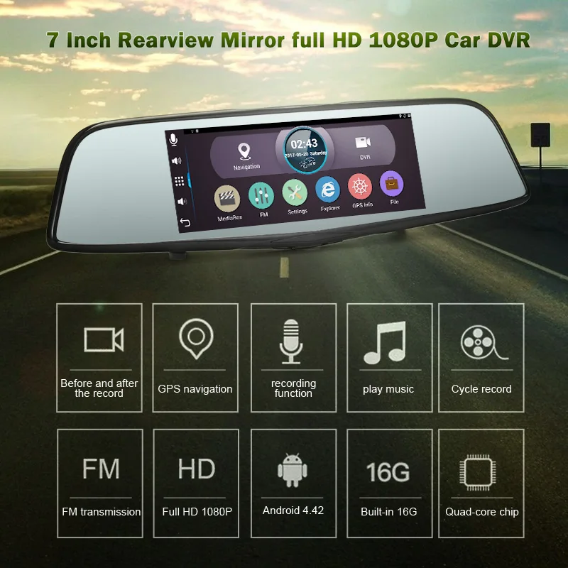 KEELEAD Автомобильная DVR камера 7 &quotAndroid зеркало заднего вида GPS навигатор ОЗУ 1 Гб ПЗУ