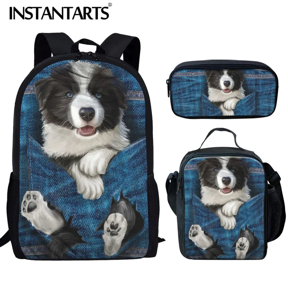 

INSTANTARTS Siberian Husky School Bag set for Kids Primary Student Shoulder Book Bag 3D Animal Dog Print Backpack Teen Girl Boy