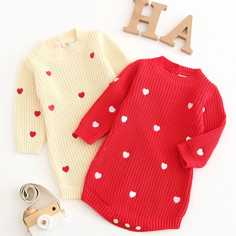 Spring Mom Daughter Family Clothes Long Sleeve Knitwear Sweater Pullover Autumn Winter Top Baby Girl Sweet Love Cotton Jumpsuit