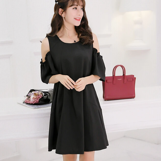 

2019 Summer Dress Women Clothing Bodycon Dress Korean Cute Dew shoulder Female Solid Yellow Black Dress girl Vestidos