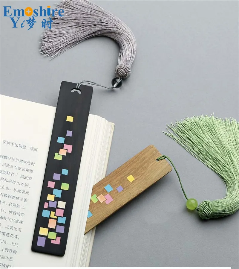 Emoshire Hand-painted classical Chinese romantic Su-bookmarked ebony wood fine exquisite gift creative custom lettering (2)