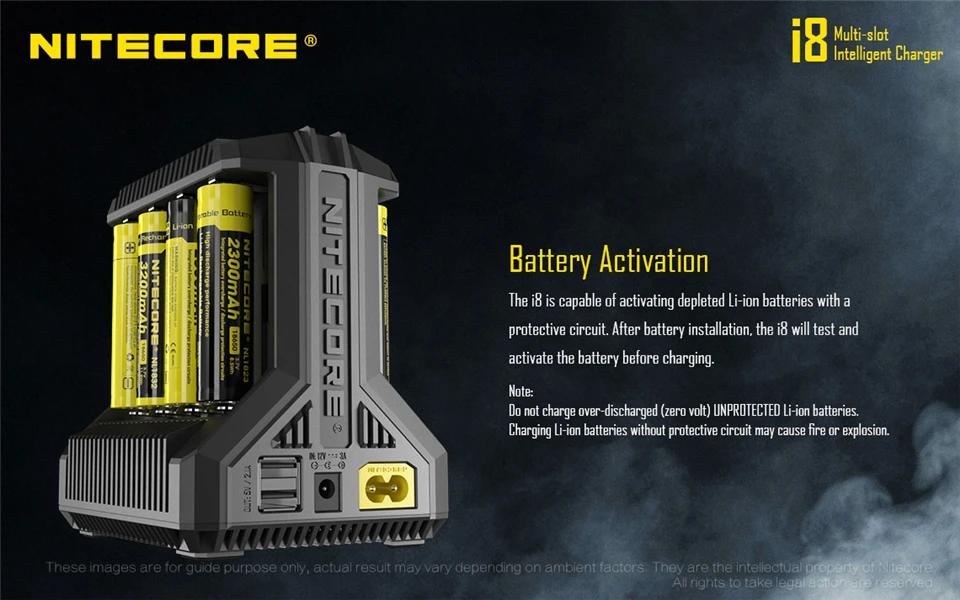 Nitecore i8 интеллектуальное зарядное устройство 8 слотов 4A выход умный заряд батареи для IMR18650 16340/10440 AA AAA 14500 26650 автомобильное зарядное устройство C2
