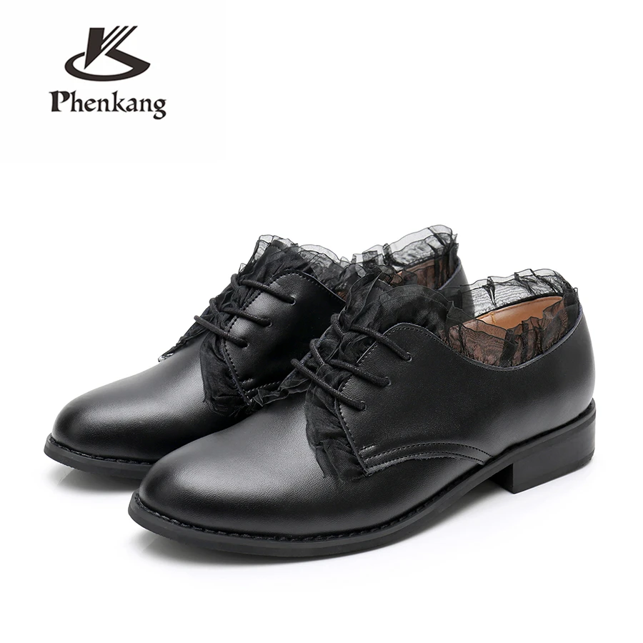 

Genuine cow leather brogues designer vintage flats shoes handmade oxford shoes for women US size 11 black 2018 wintr with fur