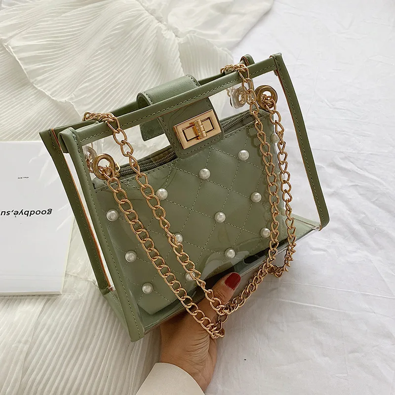 

Summer Transparent Jelly Pearl Crossbody Bags For Women 2019 Quality PVC Luxury Handbag Designer Ladies Beach Clear Shoulder Bag