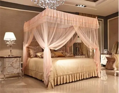 pink bed canopy with lights