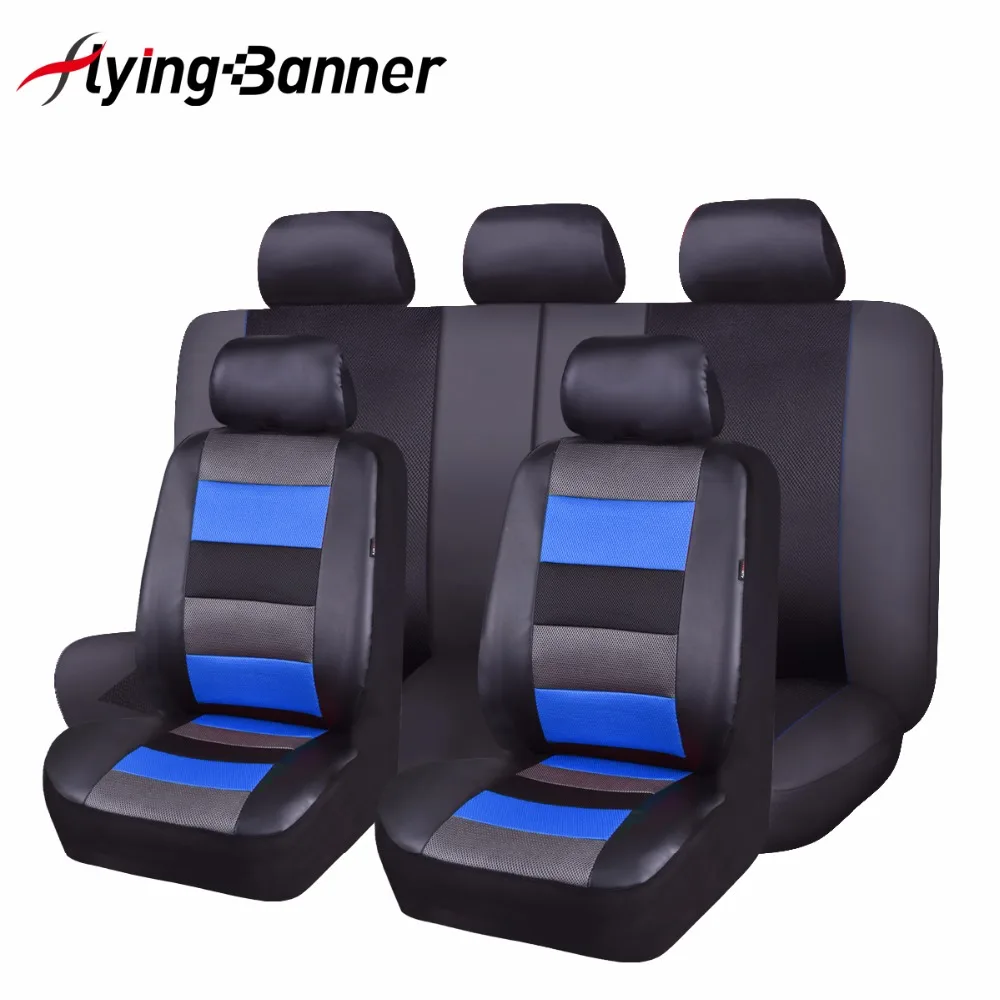 2017 New FlyingBanner Patching Sandwich Cloth Leather Car Seat Cover Universal Fit Most Cars Blue Protector