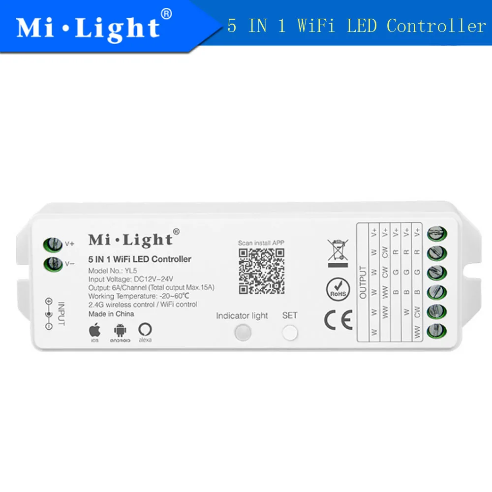 Milight YL5 5 в Беспроводная Светодиодная лента контроллер 1 Wifi Led 2 4 ГГц 15 А wi fi DC12 24V 6A