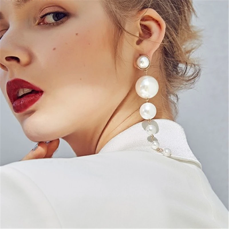 

Korean Simulated Pearl Drop Earring Classic Fashion Long Earrings for Women Statement Unique Design Ear Rings Travel Jewelry