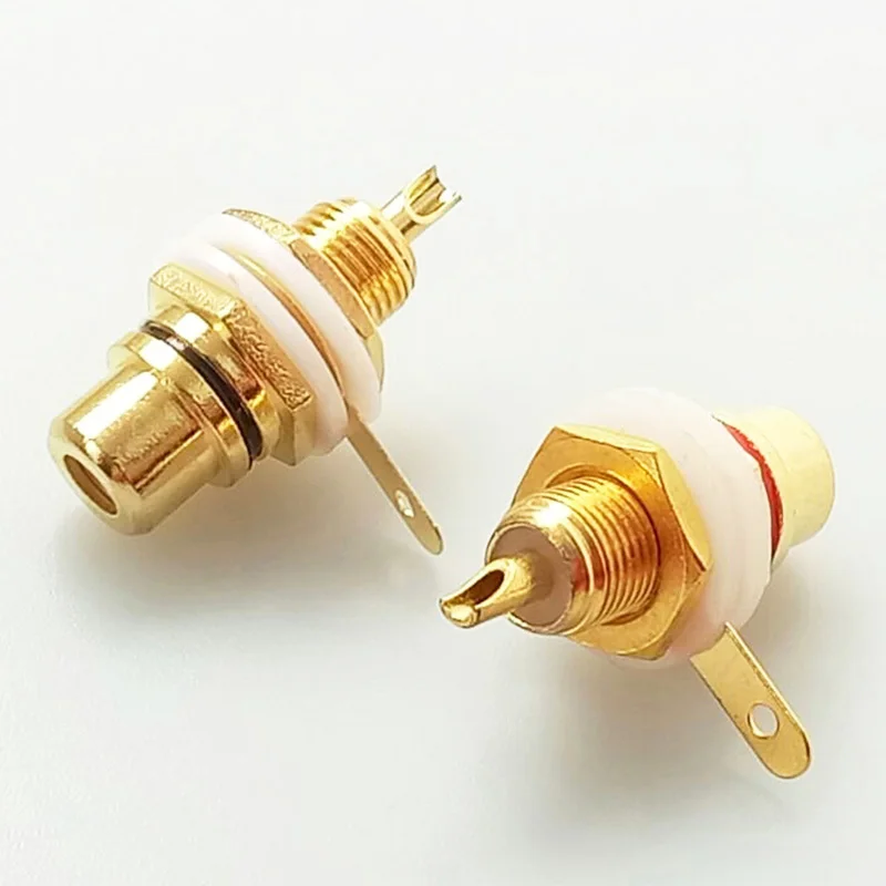 100 PCS Gold AMP RCA Connector Female Chassis Socket BK+R