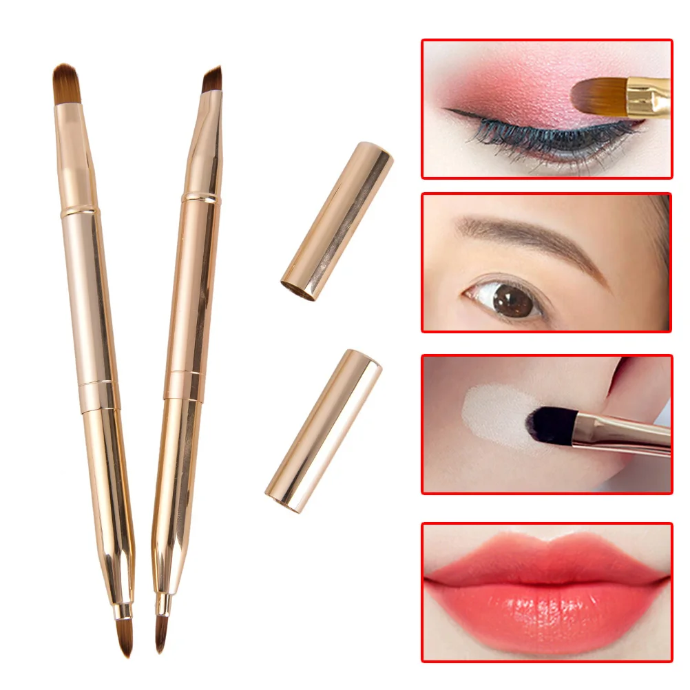 

Double-headed Makeup Brush Retractable Lip Brush Gold Make Up Cosmetics Tool Eye Liner Eyeshadow Foundation Brush