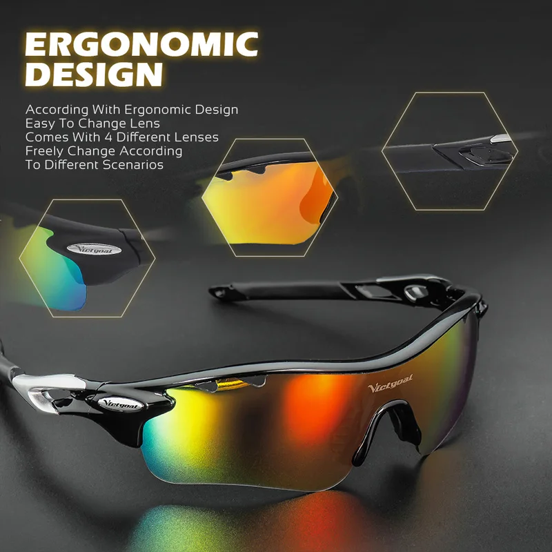 VICTGOAL Polarized Cycling Glasses UV400 Outdoor Sport Men Women Running Cycling Sunglasses Mountain Bike Eyewear 5 Lens Goggles