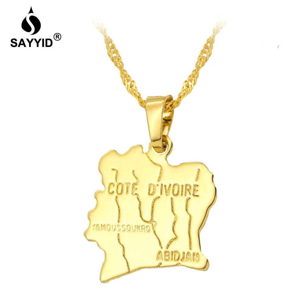 

SAYYID Fashion Necklace for Women Gold Color Ivory Coast Maps Cote divoire Map Pendant Necklace Jewelry