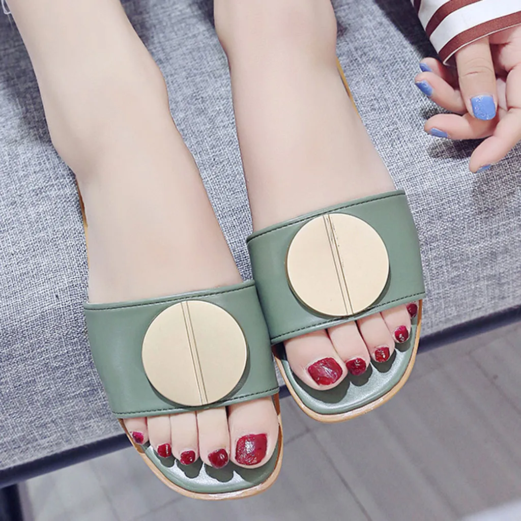 

Women's Slippers summer outdoor Solid Color Fashion Leather Slippers chaussure femme Comfortable Casual beach dress Shoes sandal