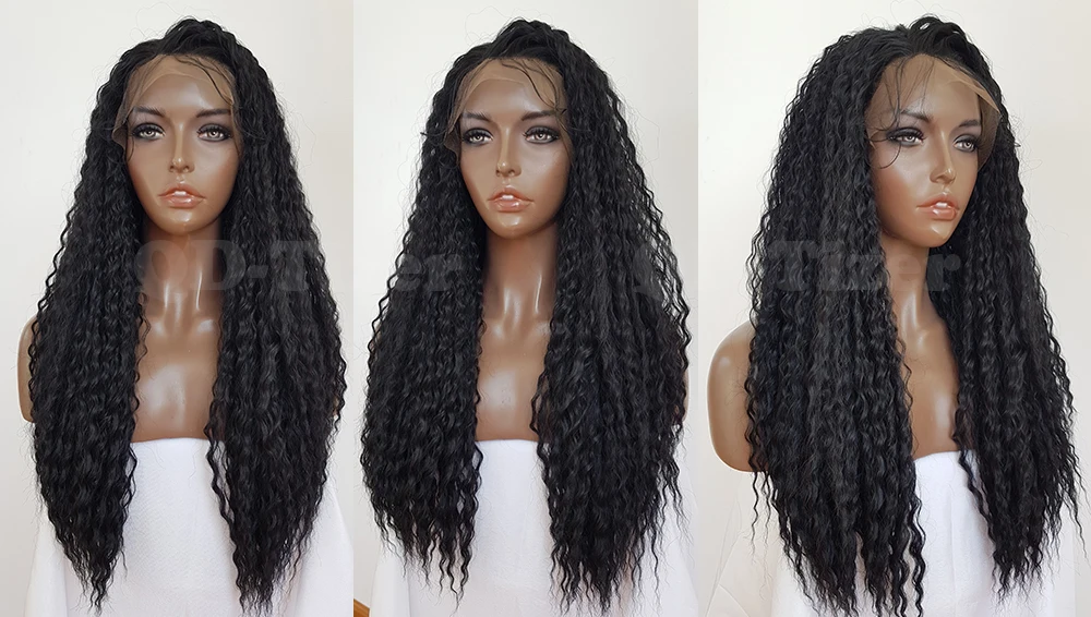 QD-Tizer Black Color Long Loose Curly Synthetic Lace Front Wigs Glueless with Baby Hair Lace Front Wigs for Black Women10