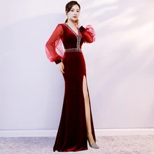 Полу-Длина Полный ручной чехлы для телефонов с портретом секс-звезды для выпускного бархатное вечернее платье в китайском стиле коктейльное платье(Утягивающее облегающее платье) для ночных развлечений представительское платье