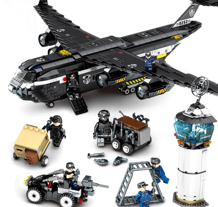 

Large-scale transport aircraft Model Building Blocks Specia Force SWAT Police Paratrooper Bricks Toys For Children