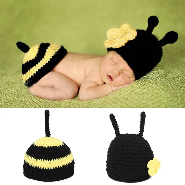 Ручной новорожденному фотографии реквизит шапки шапки костюм крючком наряды хлопок Hat животные комплект для 0 - 12 месяцев
