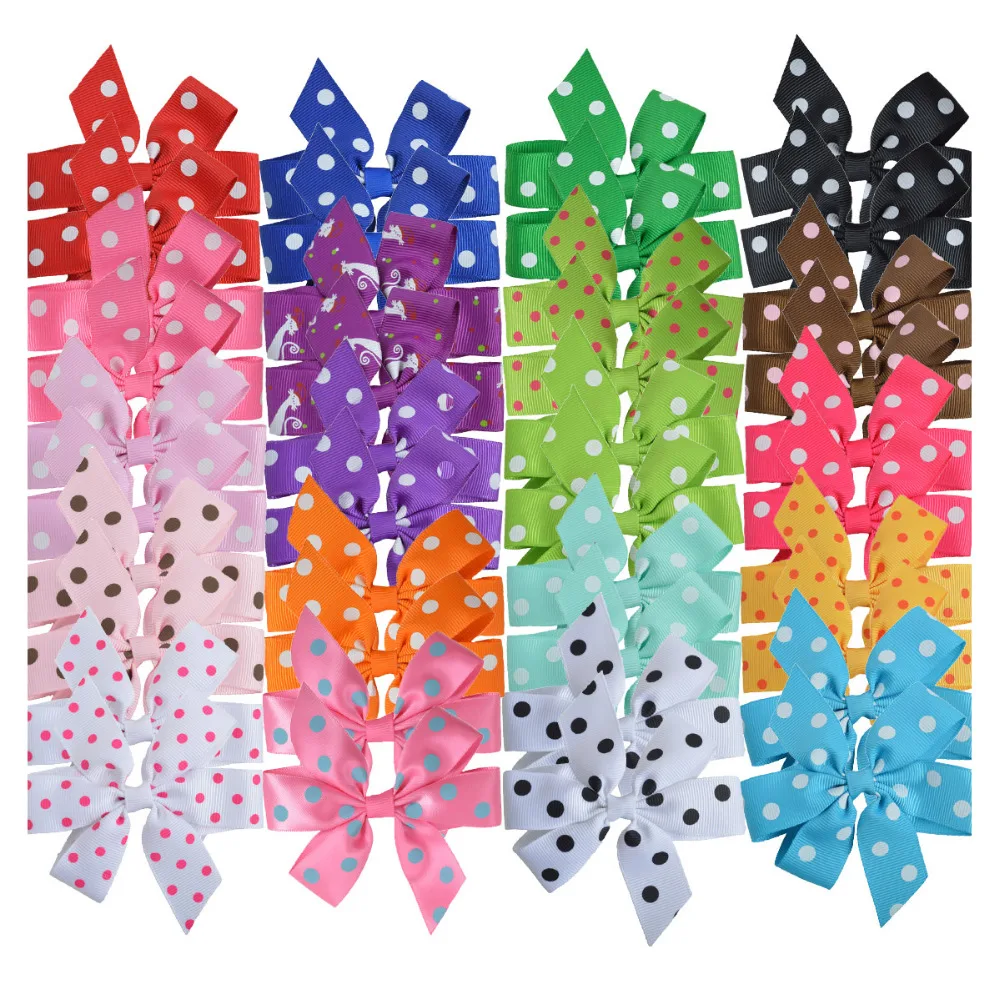 40pcs 3.5" Girls Polka Dot Ribbon Bows with Clips Pinwheel Hair Clips