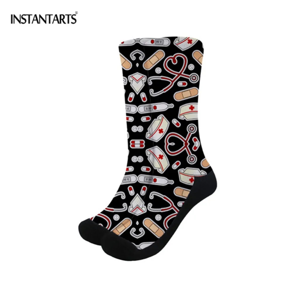 

INSTANTARTS Cycling Socks Men Women Cartoon Nurse Printed Professional Running Football Sport Socks Compression Socks Breathable