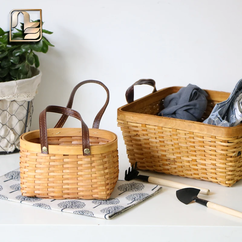 Nazhi Natural Fir Handmade Woven Handle Baskets Flower Tableware