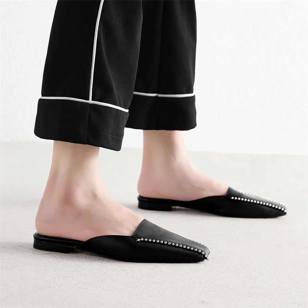 

Fashion Plus Size 33-41 Genuine Leather leisure Mules women Ladies Shoes Woman Casual Outside Summer Slippers 2019