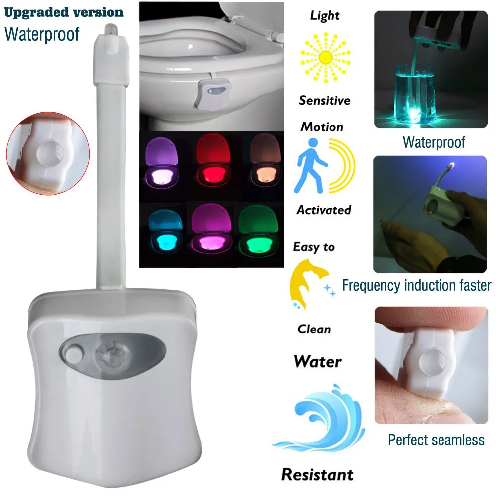 8 расцветок Ванная комната туалет светодиодный ночник движения тела активированный Туалет LightOn включения/выключения Смарт Водонепроницаемый сиденье светильник, лампа с датчиком