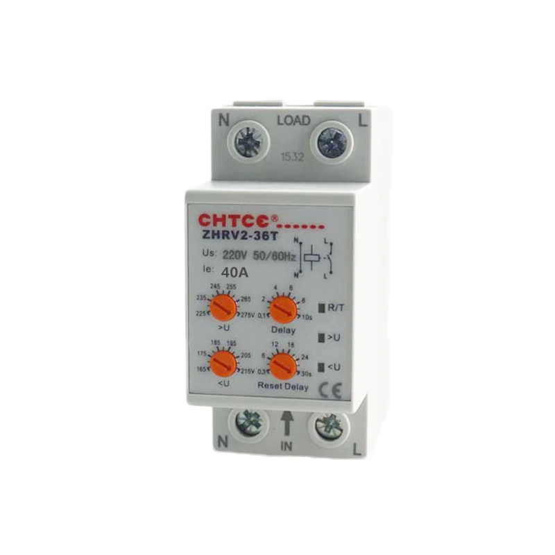 

40A 220V Voltage Protective Relay Din Rail Self-resetting Automatic Recovery Over Under Voltage Protection ZPV36-T True RMS