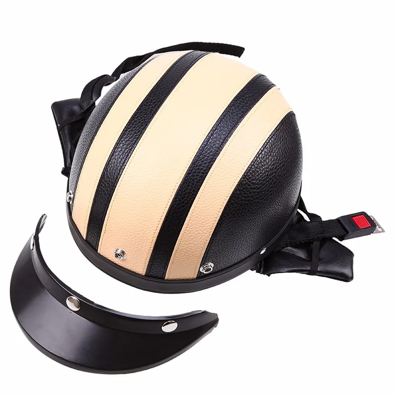 Posbay кожаные мотоциклетные шлемы для мотокросса Vespa с открытым лицом Половина мотороллера шлемы козырек очки для мотокросса для кафе гонщик