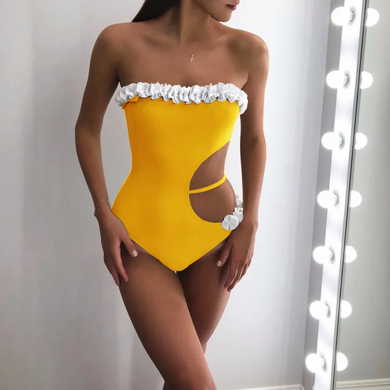 yellow bandeau swimsuit
