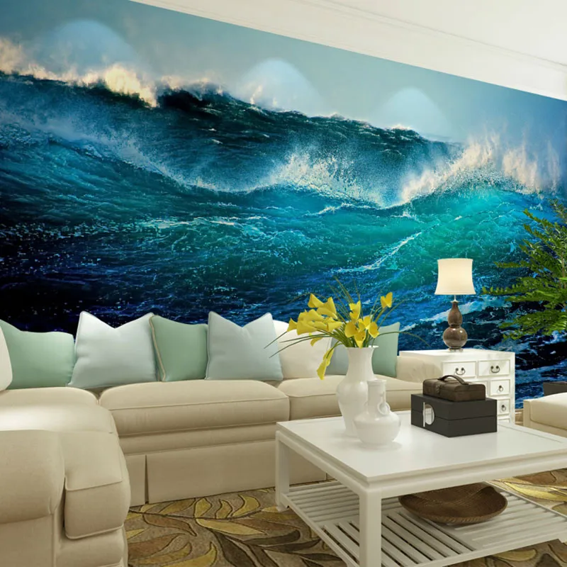 Large bedroom & living room paper wallpaper 232x315cm Blue Ocean WAVE wall decor