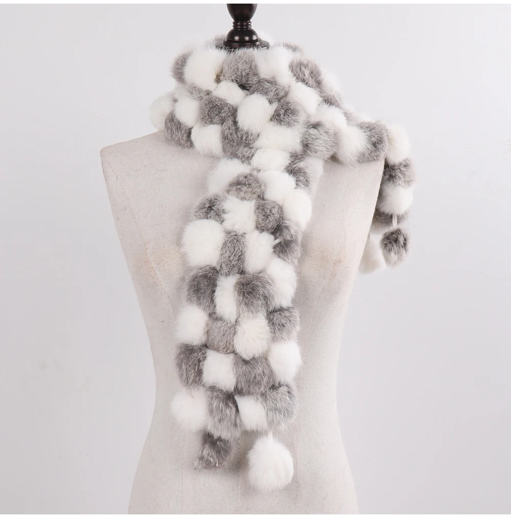 New Winter Women Real Rabbit Fur Scarf Natural Warm Rabbit Fur Muffler Girl Fashion Knitted Genuine Rabbit Fur Scarves