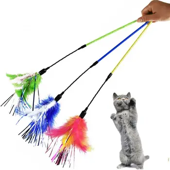 

Funny Interactive Cat Wands Toy Colorful Feather Teaser Toy for Cats Kitten Colored Ribbon Teasing Stick Pet Products