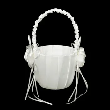 

Wedding Ceremony Ring Pillow Flower Basket Romantic Satin Bowknot Basket Storage for Girl Wedding Party Supplies