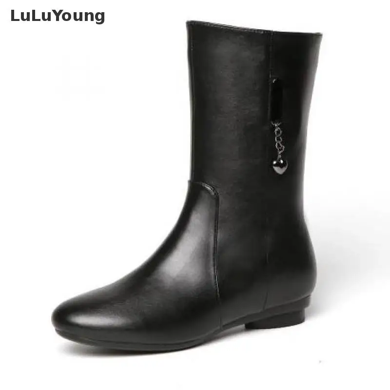 

Comfortable Genuine Leather Flat Boots Women Low Heel Martin Boots Sy-2608
