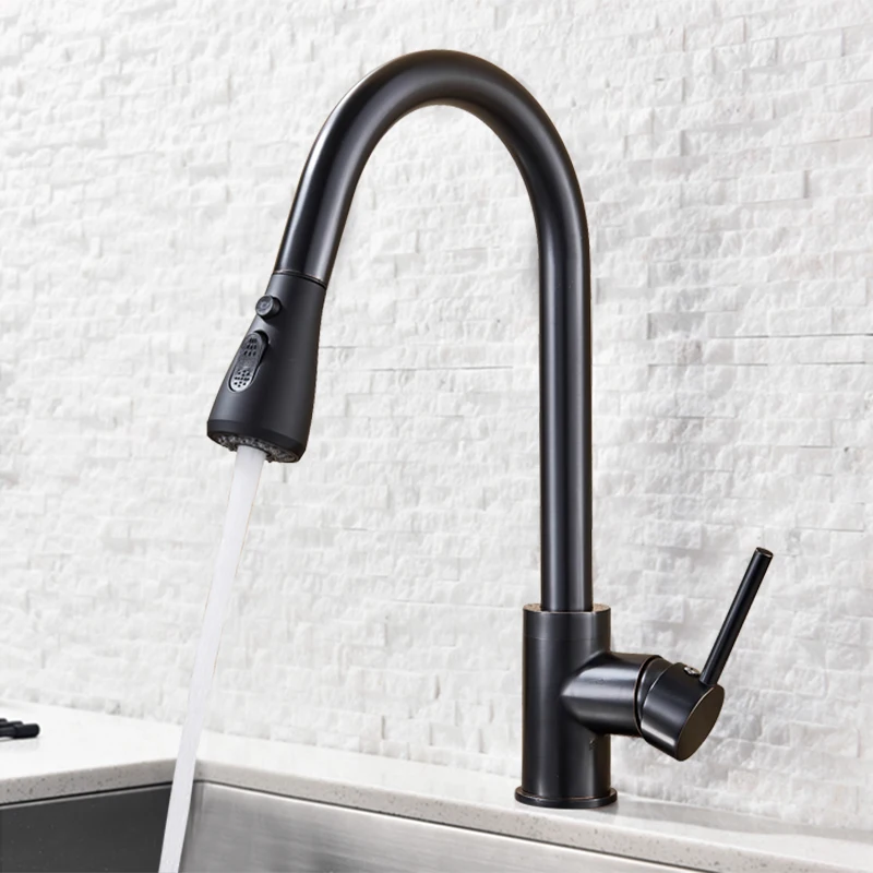 Black And Brushed Nickel Kitchen Sink Faucet Spray Stream Spout Switch