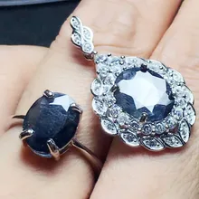 Сапфир комплект ювелирных изделий натуральным сапфирами 1 шт. кольцо 1 шт. кулон 3.2ct* 1 шт., 3.8ct* 1 шт. Самоцветы# XY1871101