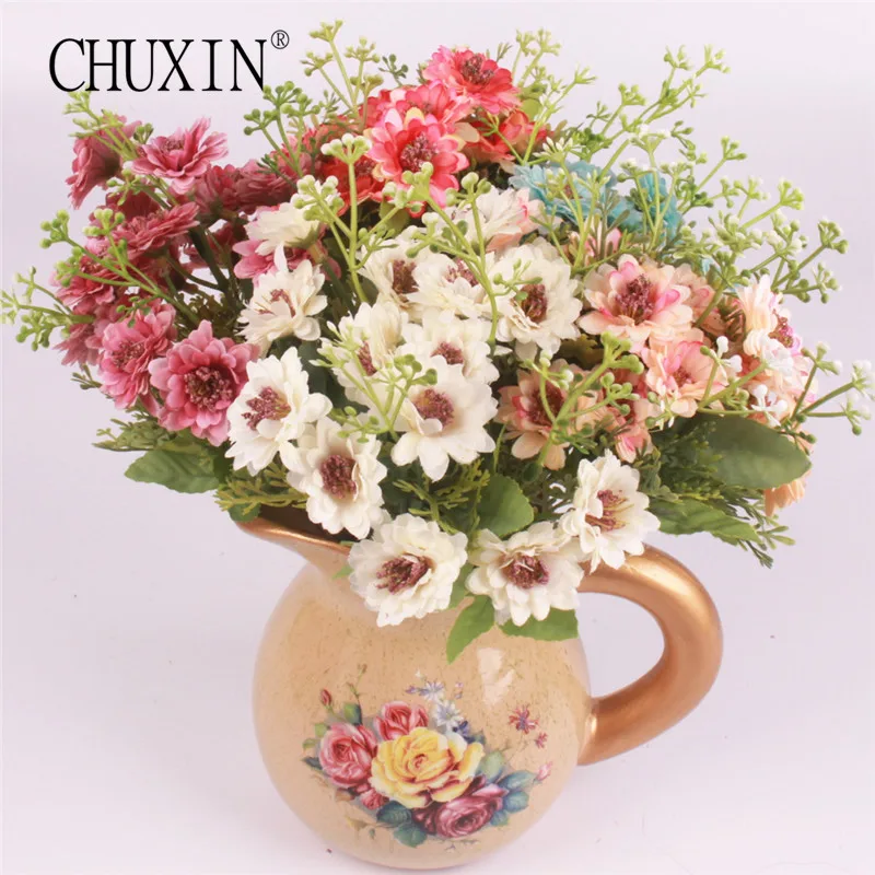 15 heads 1 bouquet silk roman chrysanthemum 5 branches artificial daisy rural style flowers