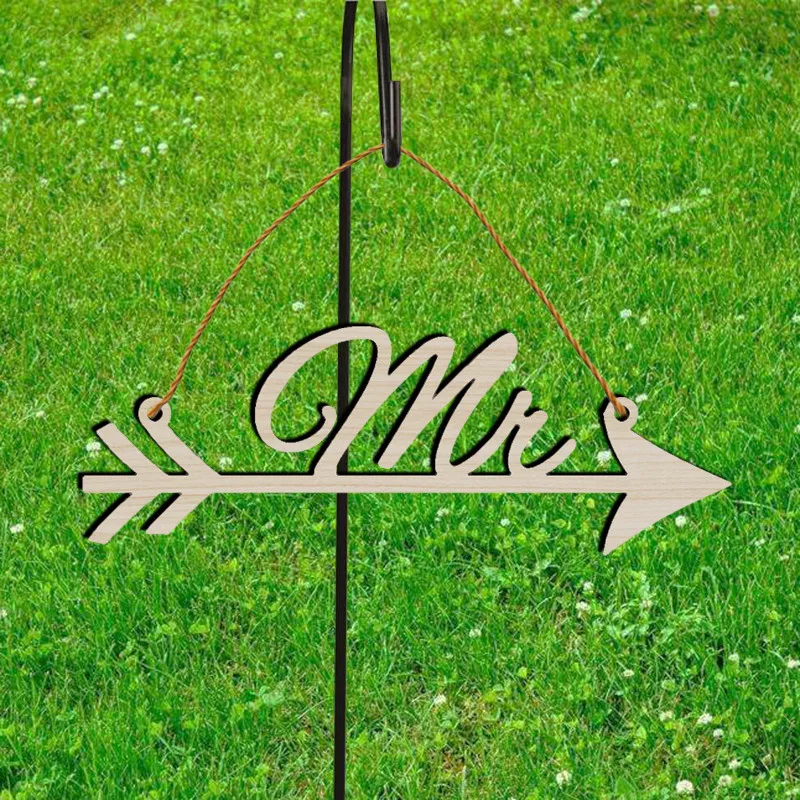 Цельнокроеное платье Mr Mrs творческие стрелка свадебное оформление внутри деревянные указатели опора из дерева в деревенском стиле знак на вечринке