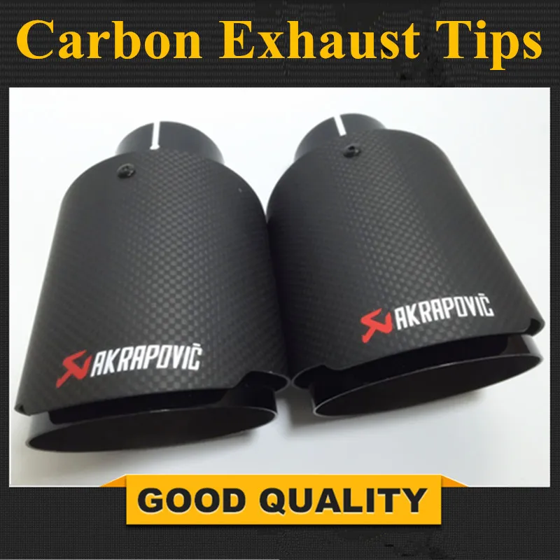 2Pcs Carbon Fiber Coated Stainless Steel Universal Car Exhaust Pipe Tip Tailtip 89mm 63mm Akrapovic Car