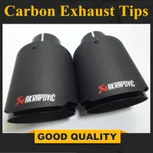 2Pcs Carbon Fiber Coated Stainless Steel Universal Car Exhaust Pipe Tip Tailtip 89mm / 63mm Akrapovic Car Exhaust gloss Black
