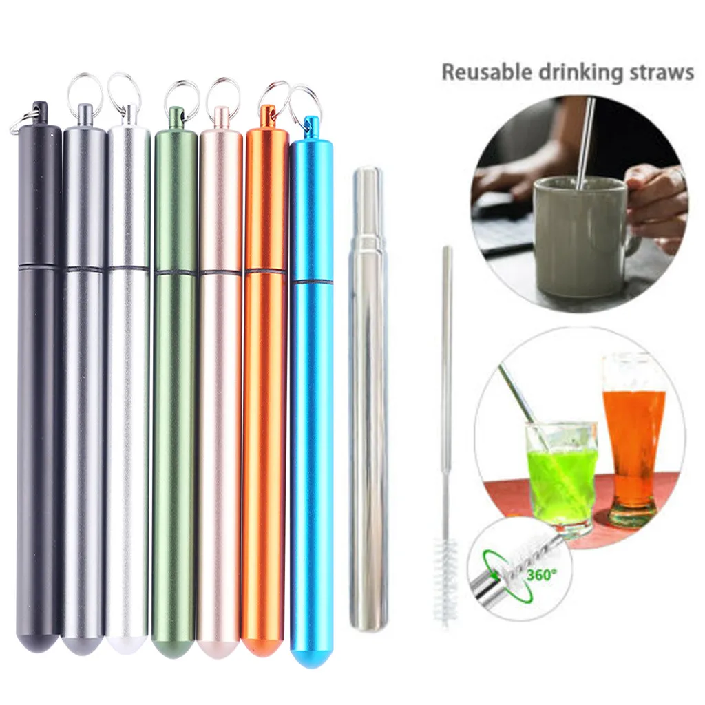 Straw Portable Stainless Steel Drinking Telescopic Straight Reusable Washable