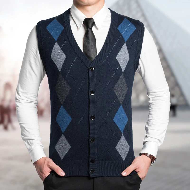 New Arrival 2016 Autumn Winter Mens Argyle Buttoned Wool Sweater Vest ...