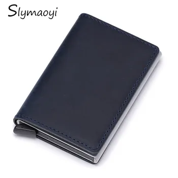 

Genuine Leather Men Wallet Rfid Mini Wallet Small Slim Metal Male Purse Thin Walet Money Bag Luxury Vallet cartera hombre