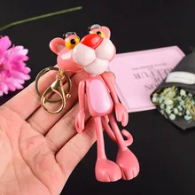 2019 New Hot Keychain Vinyl Doll Gift For Women Pink Panther Cartoon Keychain Creative Birthday Key Chain Ring For Men Or Women wholesale real black blue grey pink python leather key chain customize keychain gift men women xmas family birthday couple gifts