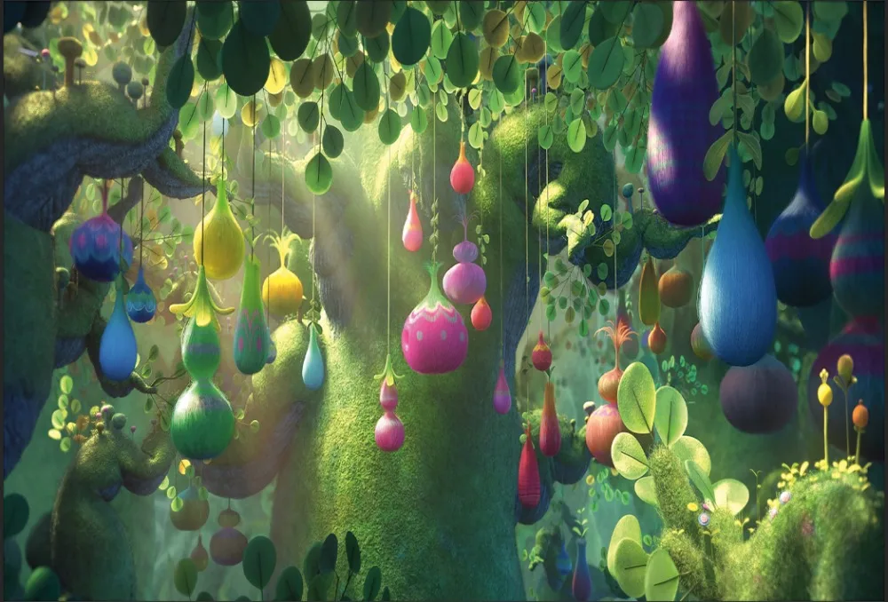 7x5FT Good Luck Trolls Green Forest Fruits Custom Photo Studio Backdrop